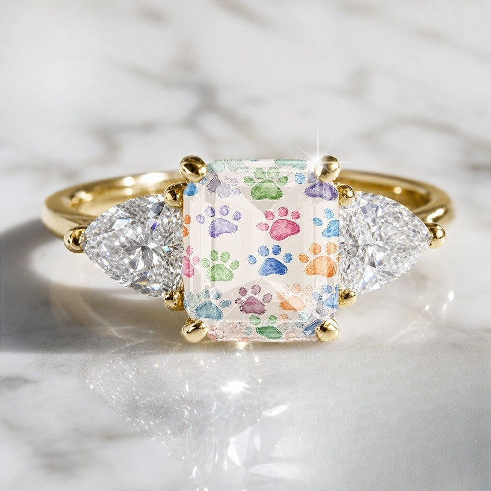 Colorful Paw Print Three-Stone Ring
