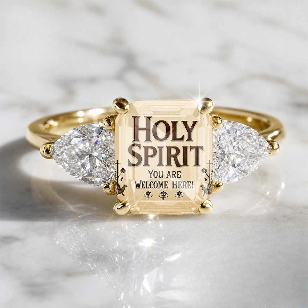 Holy Spirit Welcome Square Crystal Ring