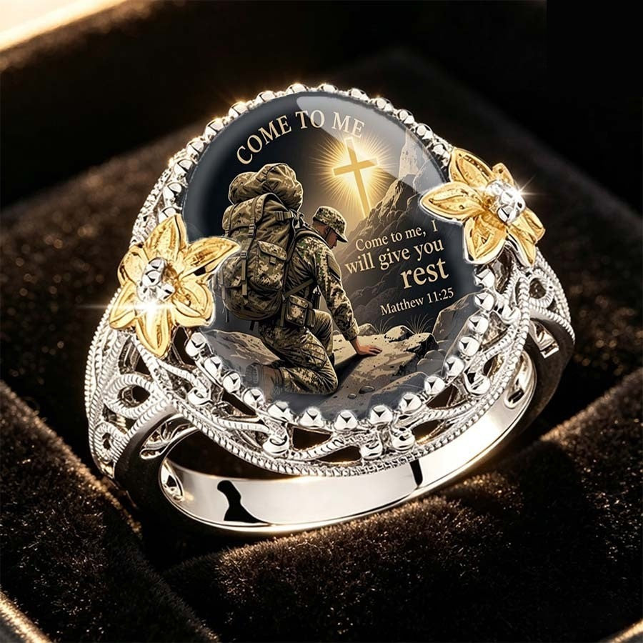 Kneeling Soldier & Scripture Ring