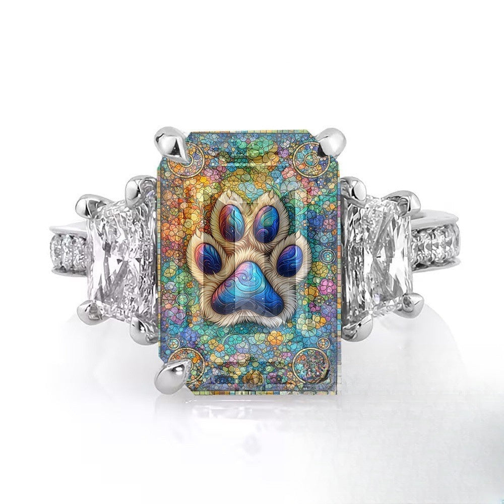 Colorful Cat Paw Square Ring