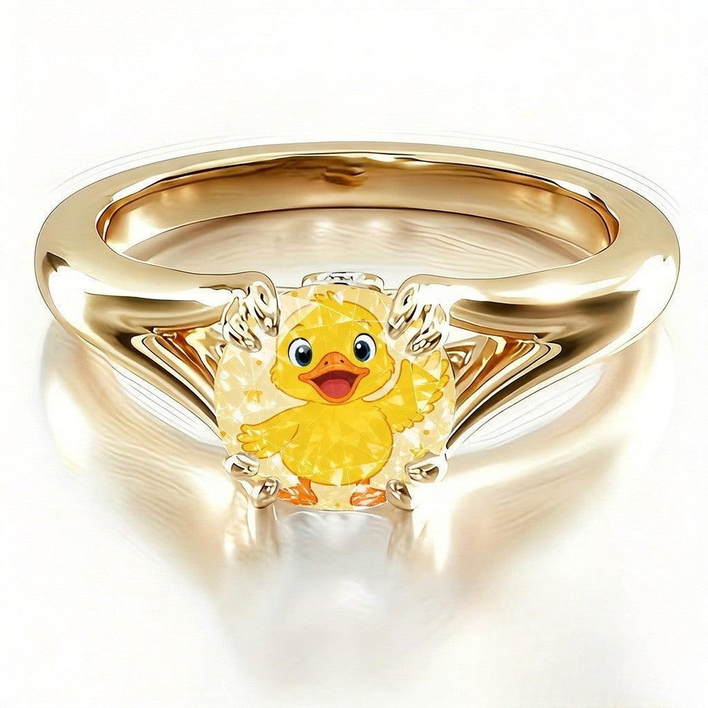 Yellow Duck Charm Ring