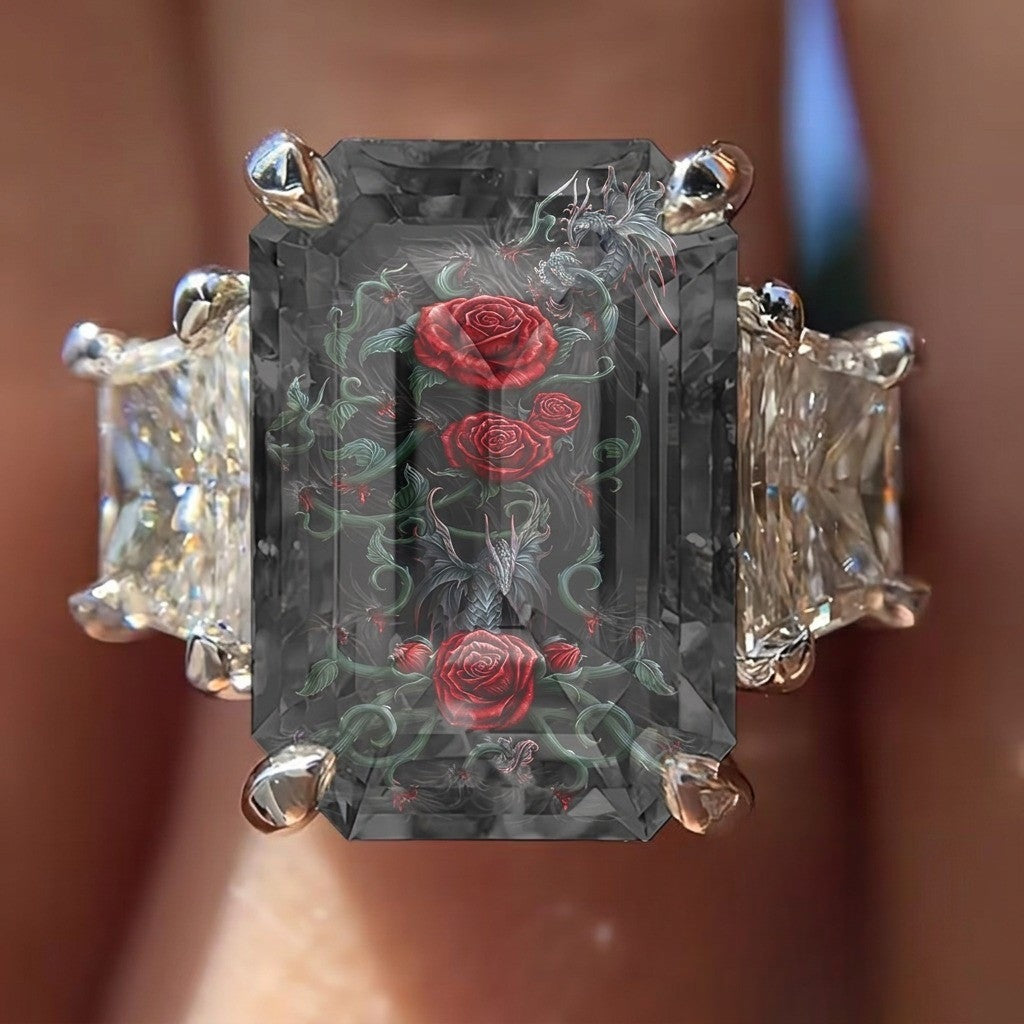 Red Rose & Dragon Square Ring