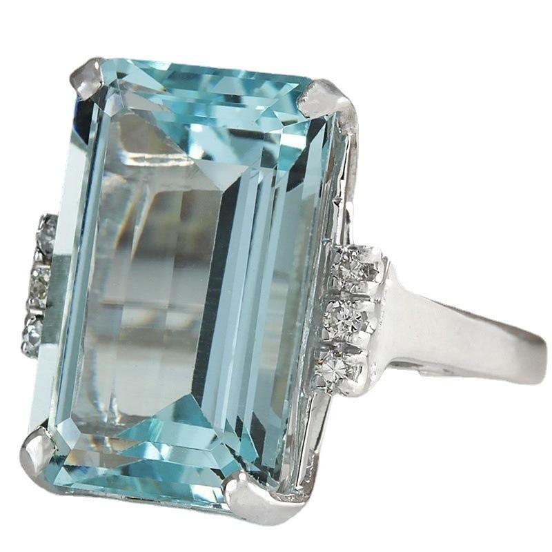 Sea Blue Transparent Rectangle Ring