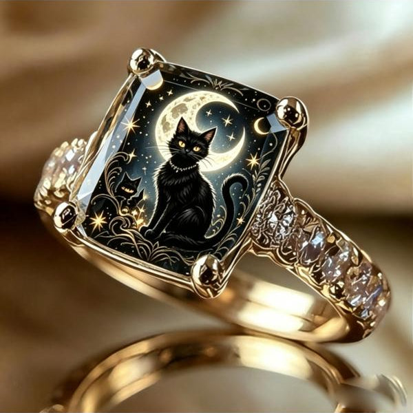Moonlit Black Cat Square Ring