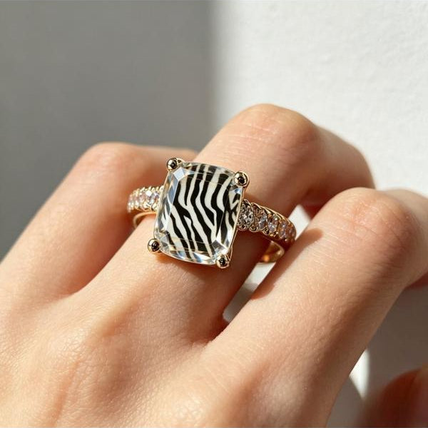Zebra Print Square Ring