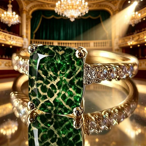 Green Leopard Square Ring