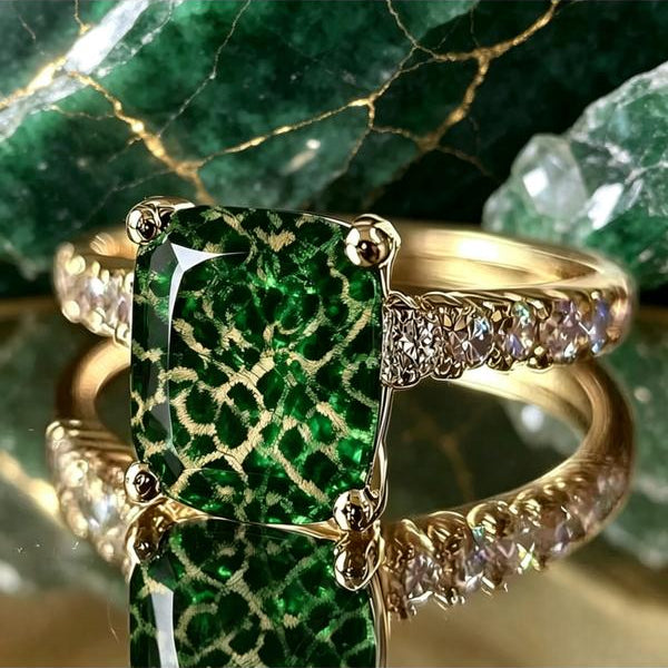 Green Leopard Square Ring
