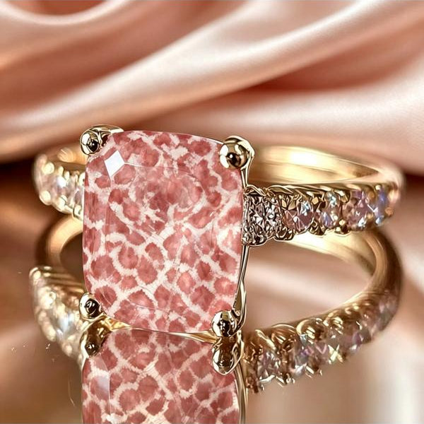 Pink Spotted Leopard Square Ring