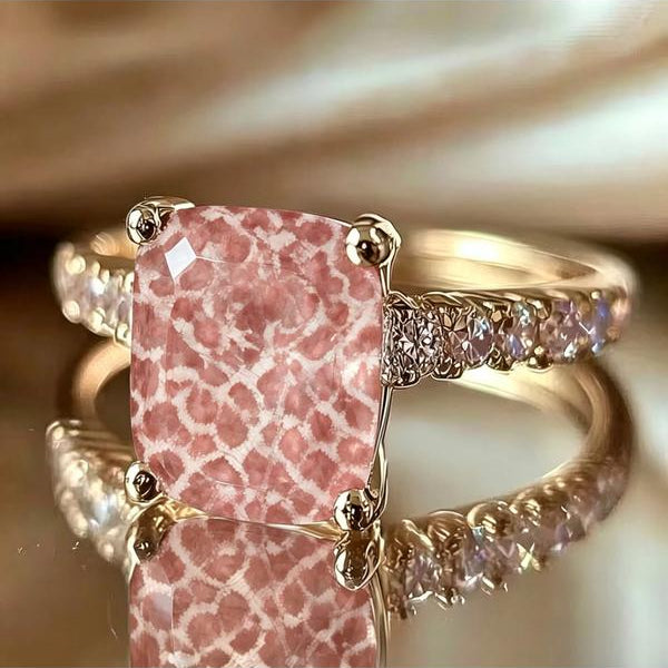Pink Spotted Leopard Square Ring