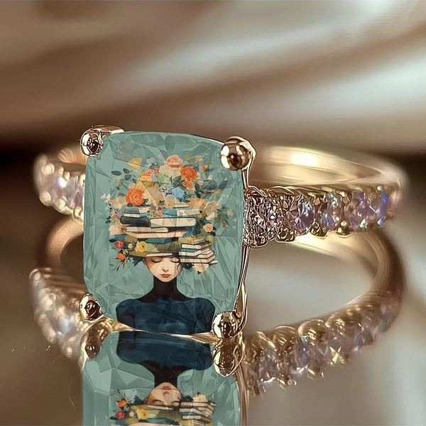 Flower Book Head Girl Square Ring
