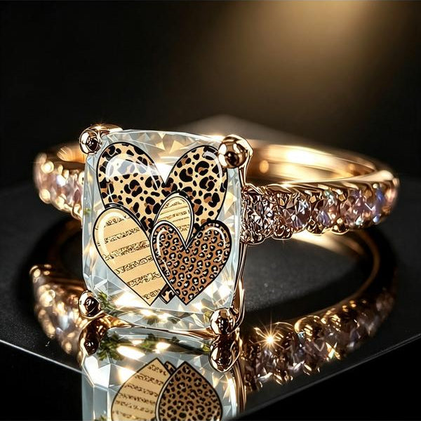 Leopard Hearts Square Ring