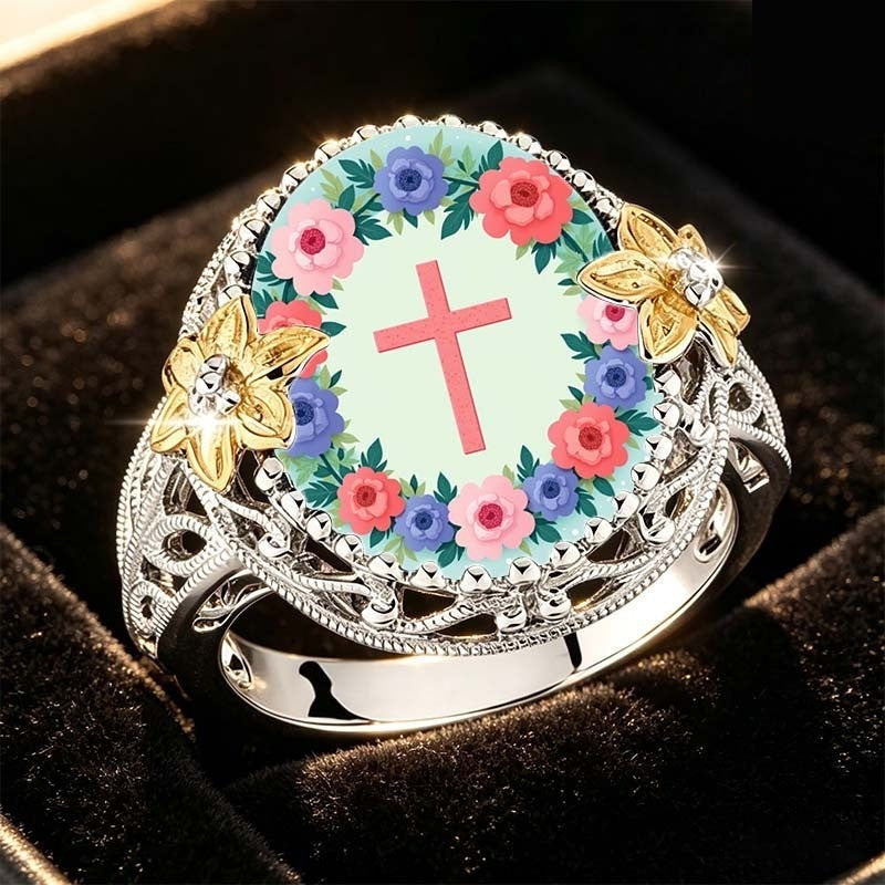 Floral Cross Wreath Ring