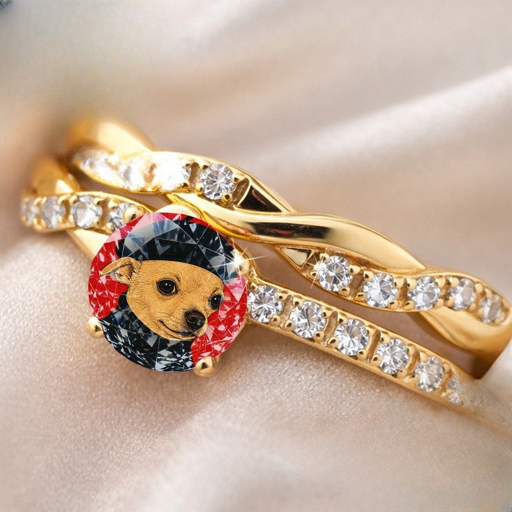 Chihuahua Crystal Twist Ring