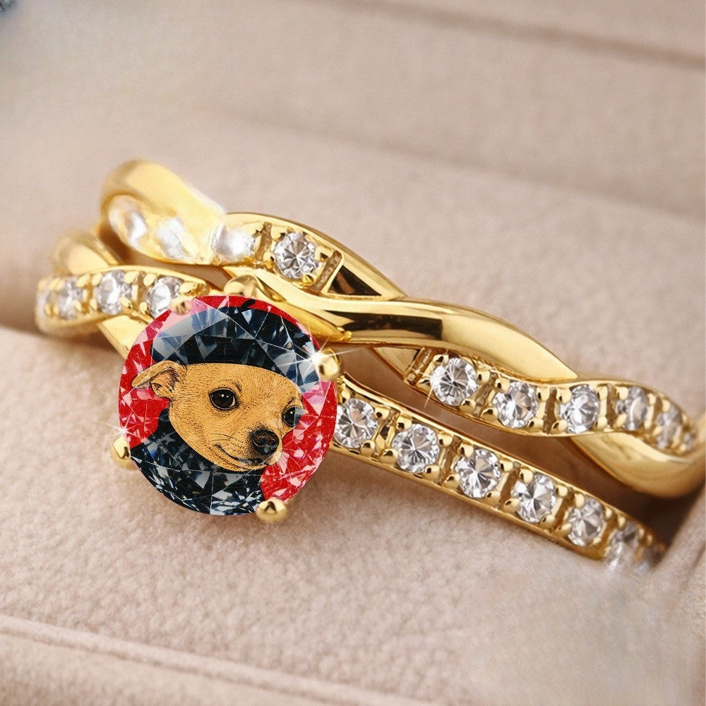 Chihuahua Crystal Twist Ring