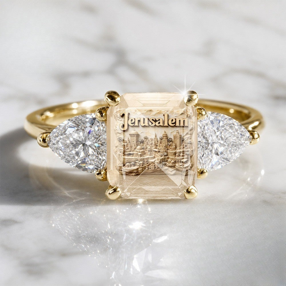 Jerusalem Cityscape Three-Stone Ring