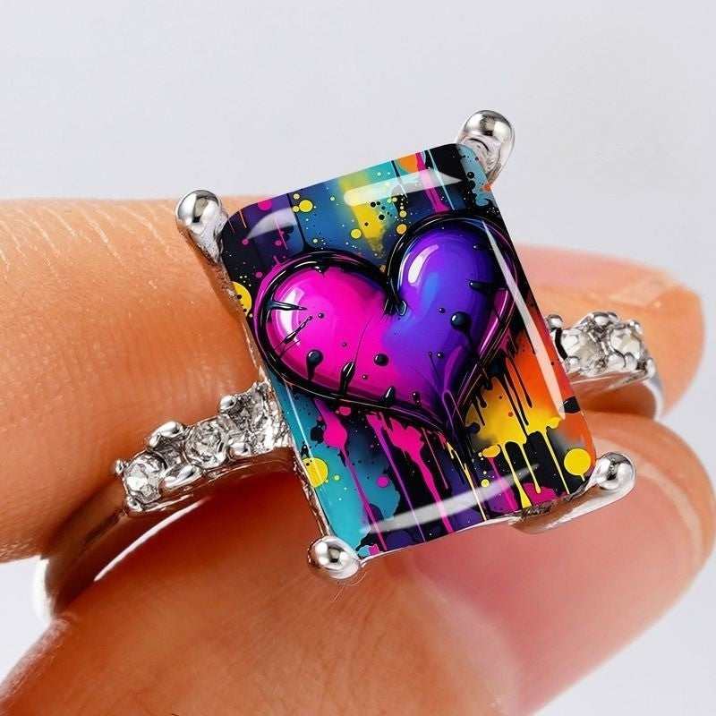 Colorful Heart Graffiti Ring