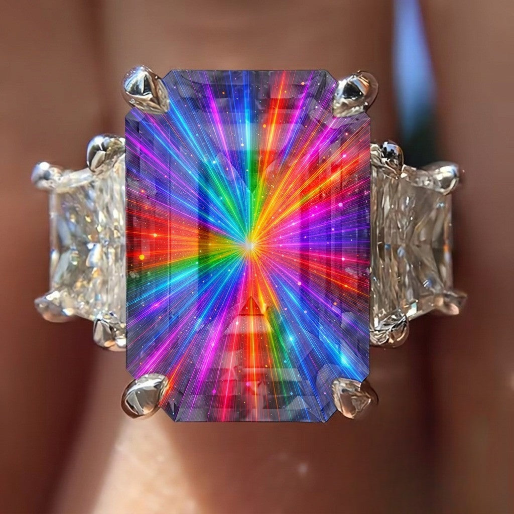 Colorful Starburst Rectangular Ring
