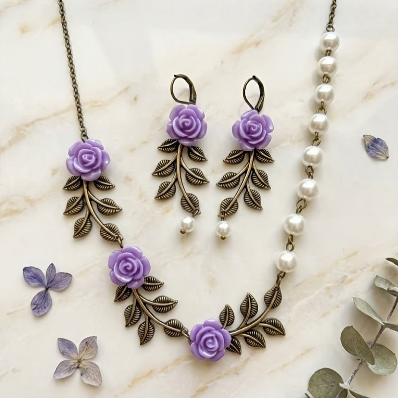 Purple Rose Jewelry Set