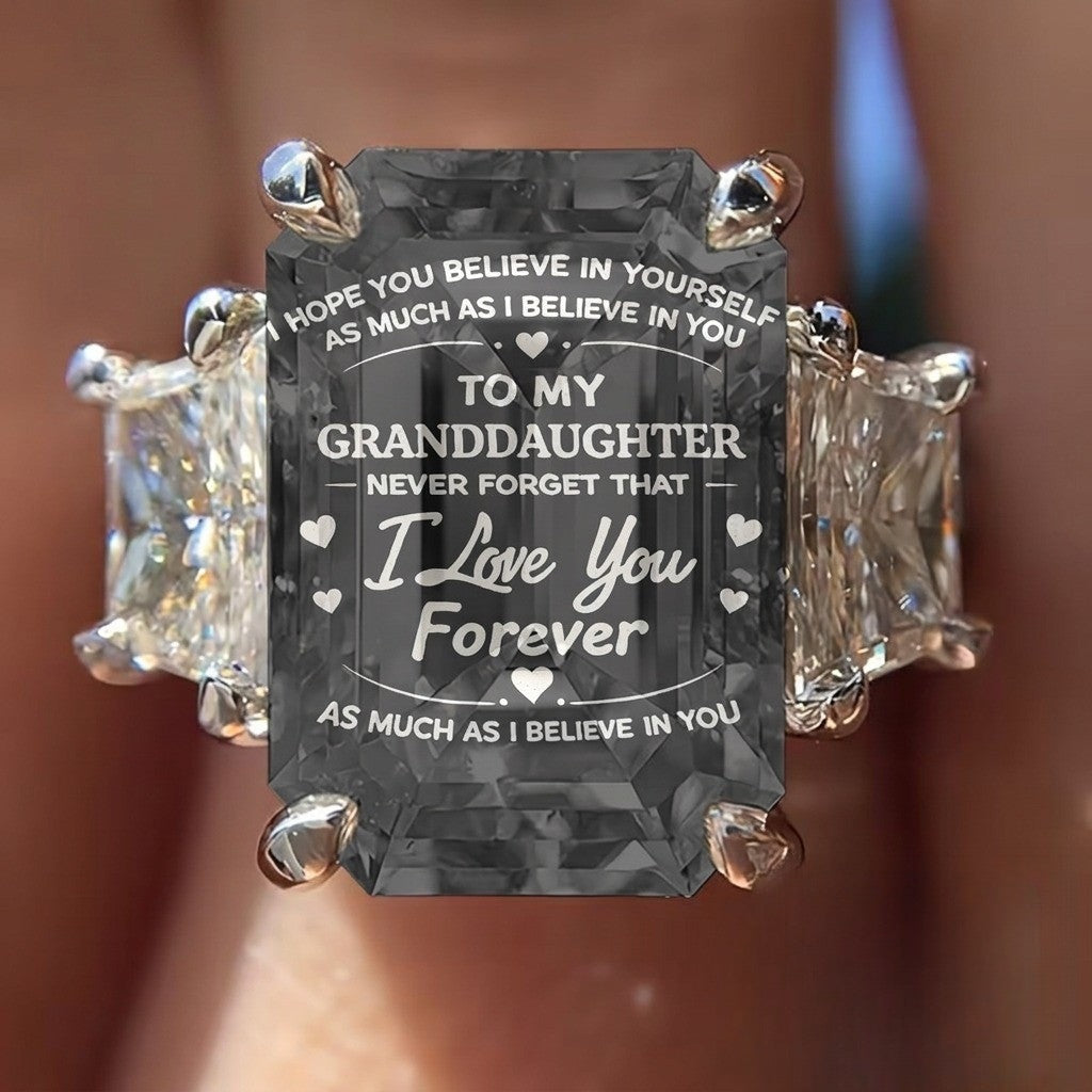 Granddaughter Engraved Square Crystal Ring