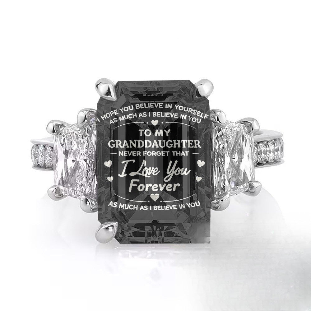Granddaughter Engraved Square Crystal Ring