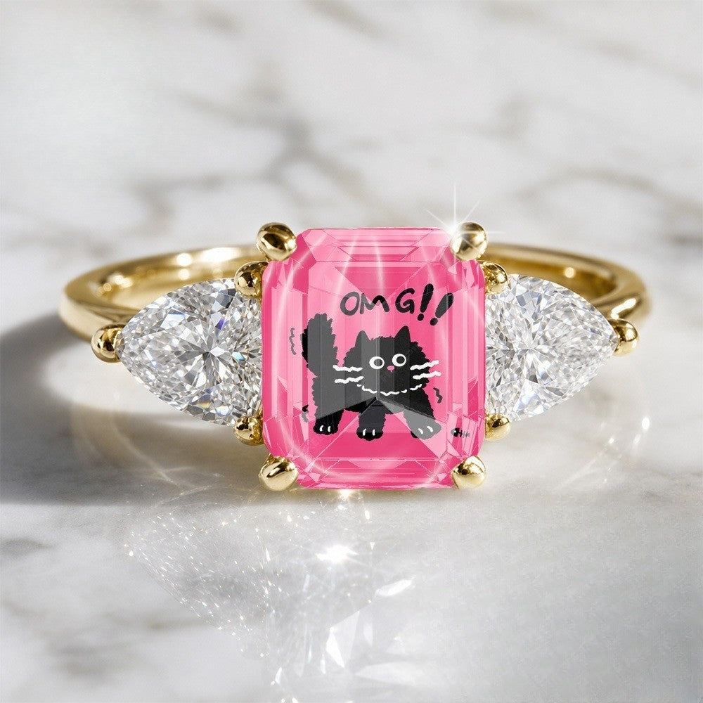 Pink Cat Statement Ring