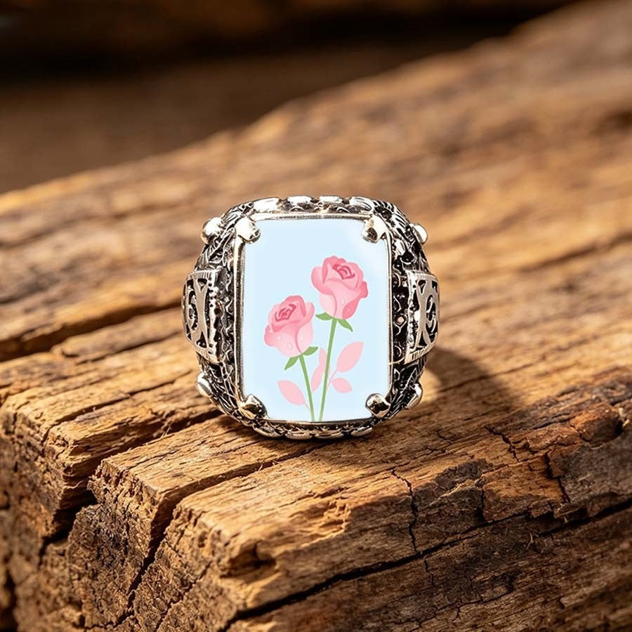 Pink Rose Square Ring