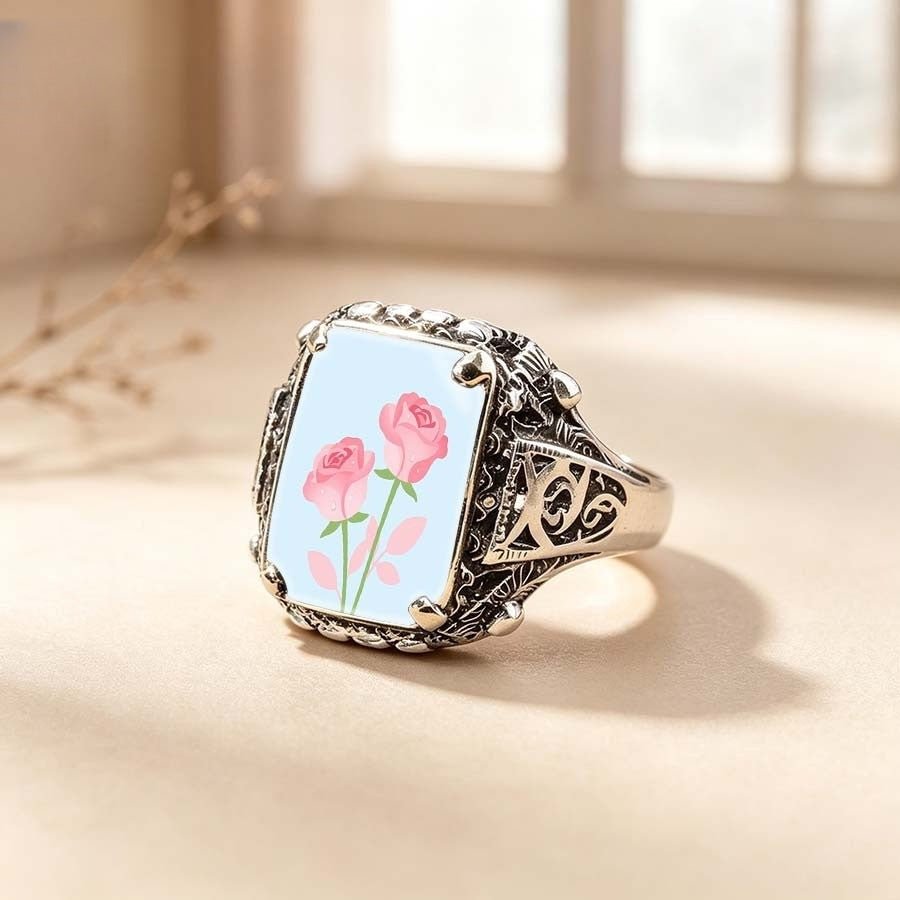 Pink Rose Square Ring