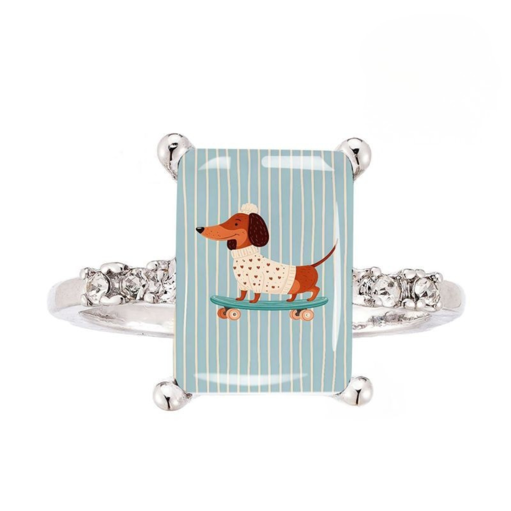 Dachshund Skateboard Square Ring