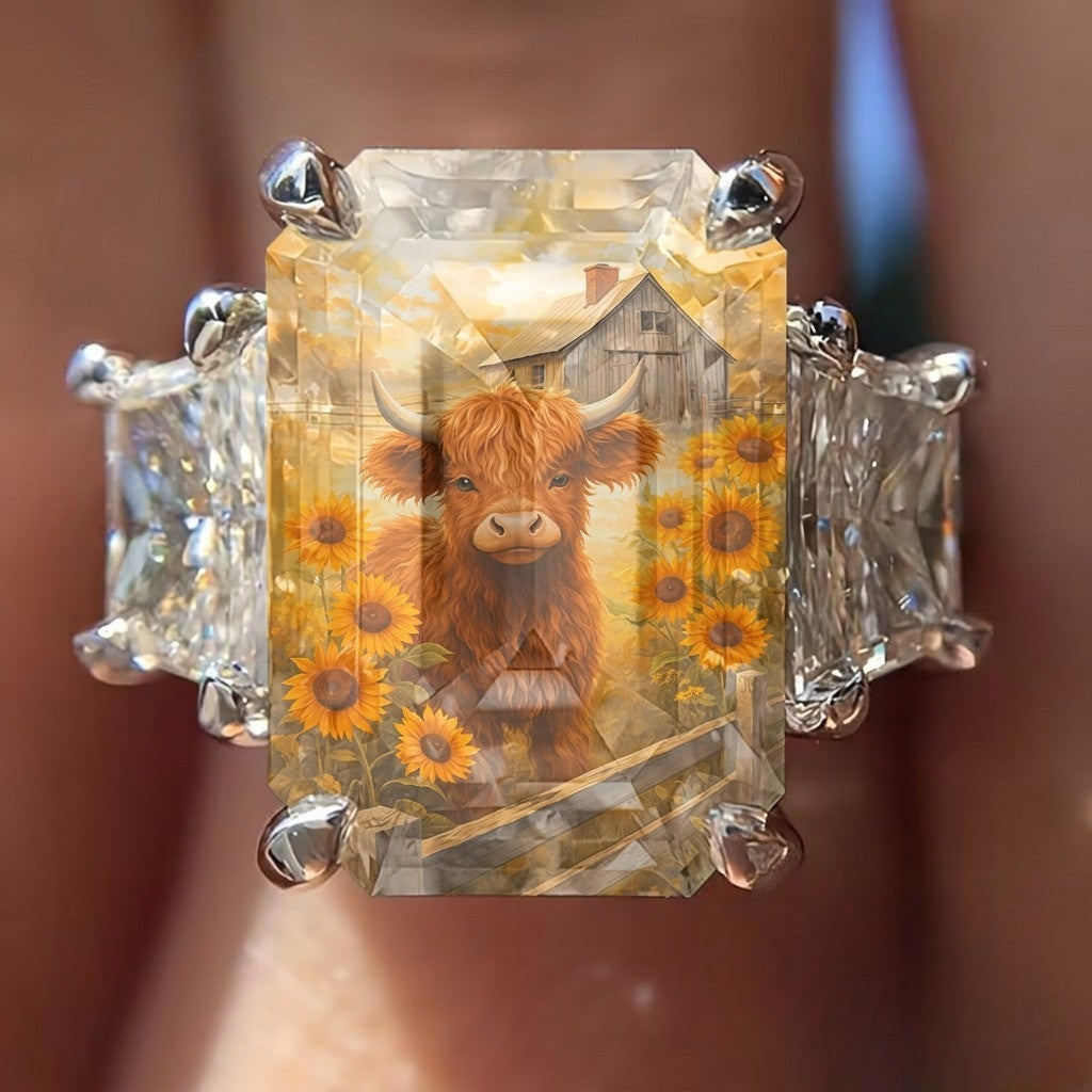 Highland Cow & Sunflower Ring