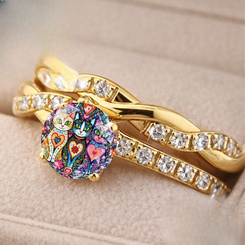 Colorful Cat Statement Ring