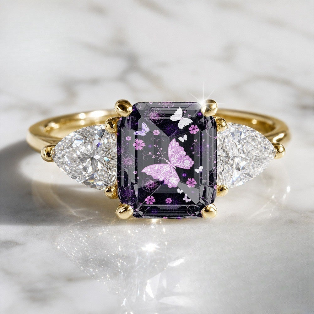 Purple Butterfly Rectangular Ring