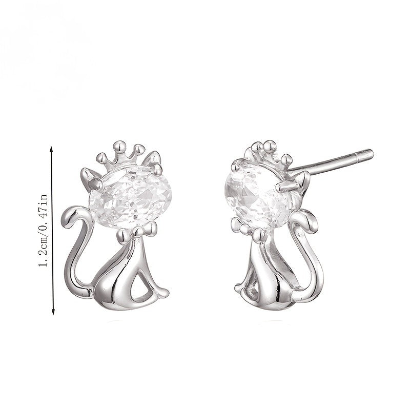 Crystal Crown Cat Stud Earrings
