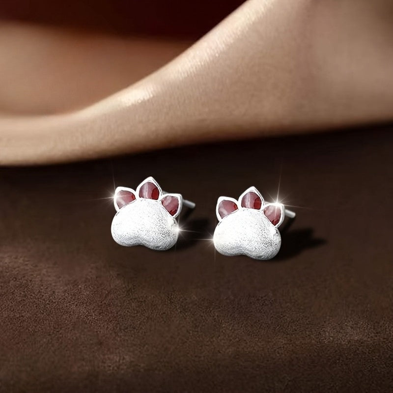 Red Paw Stud Earrings