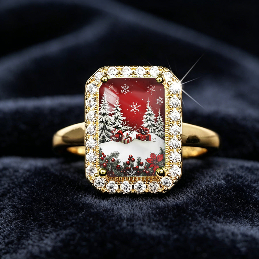 Christmas Scene Rectangle Ring