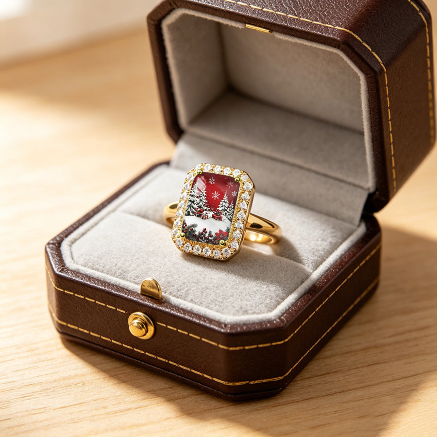 Christmas Scene Rectangle Ring