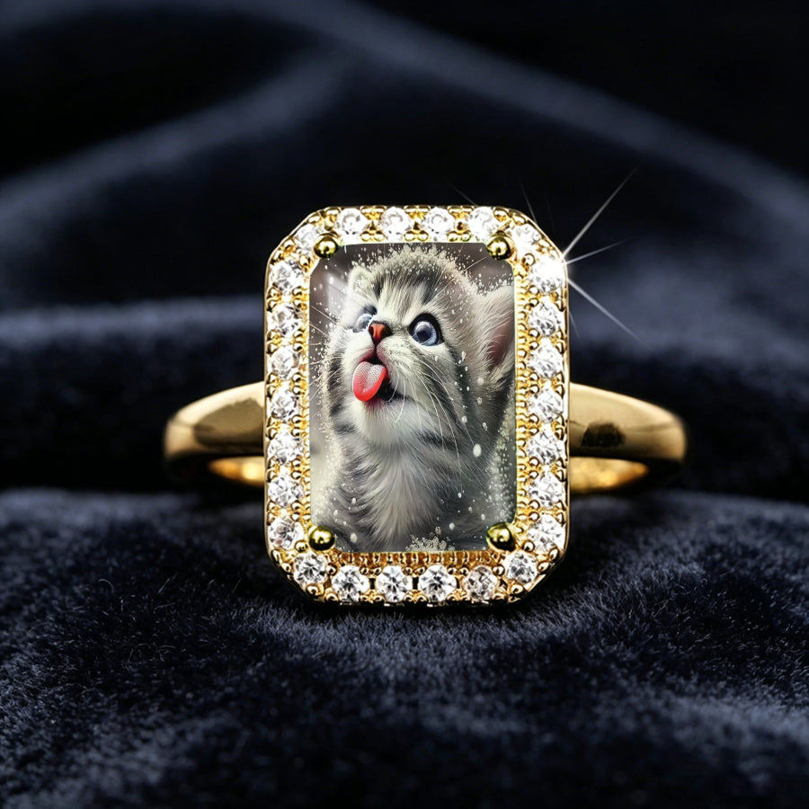 Snowflake Kitten Rectangle Ring