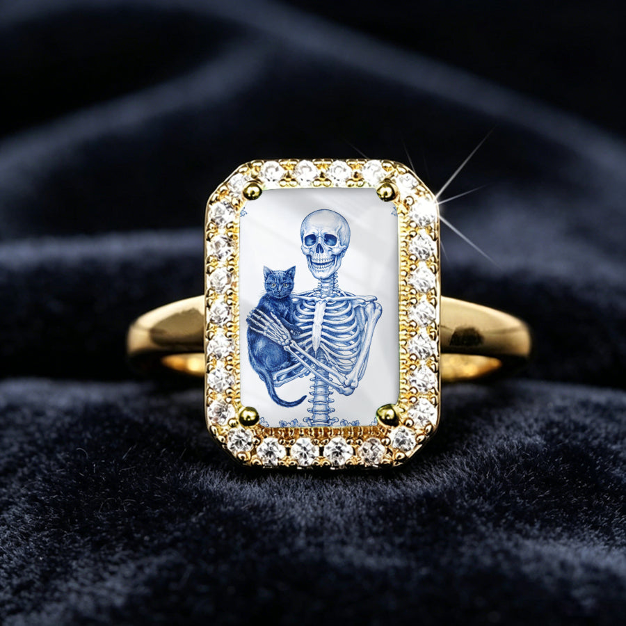 Skeleton Cat Rectangle Ring
