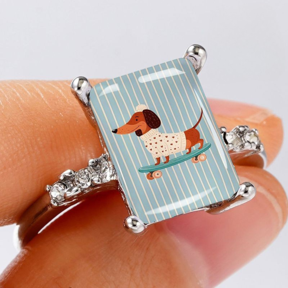 Dachshund Skateboard Square Ring