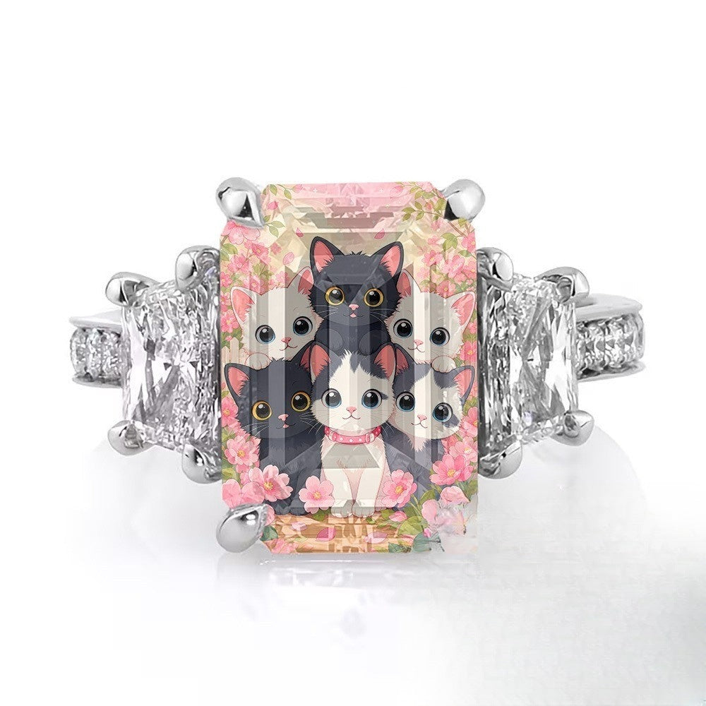 Kitten Bouquet Square Ring