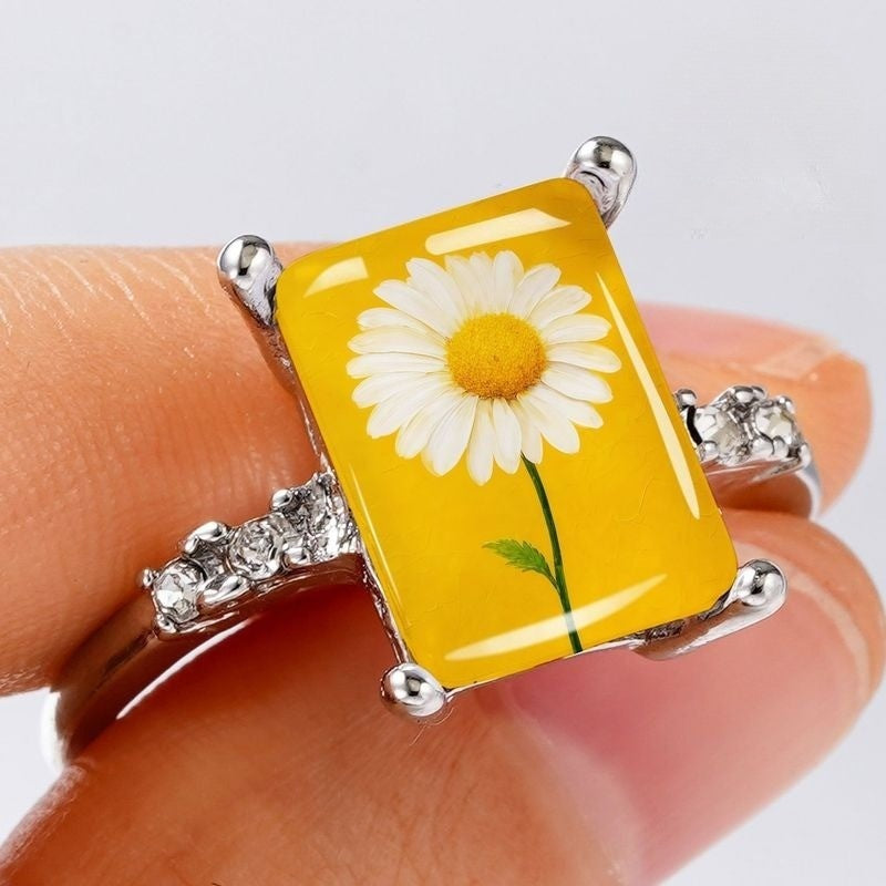 Daisy Flower Rectangular Ring