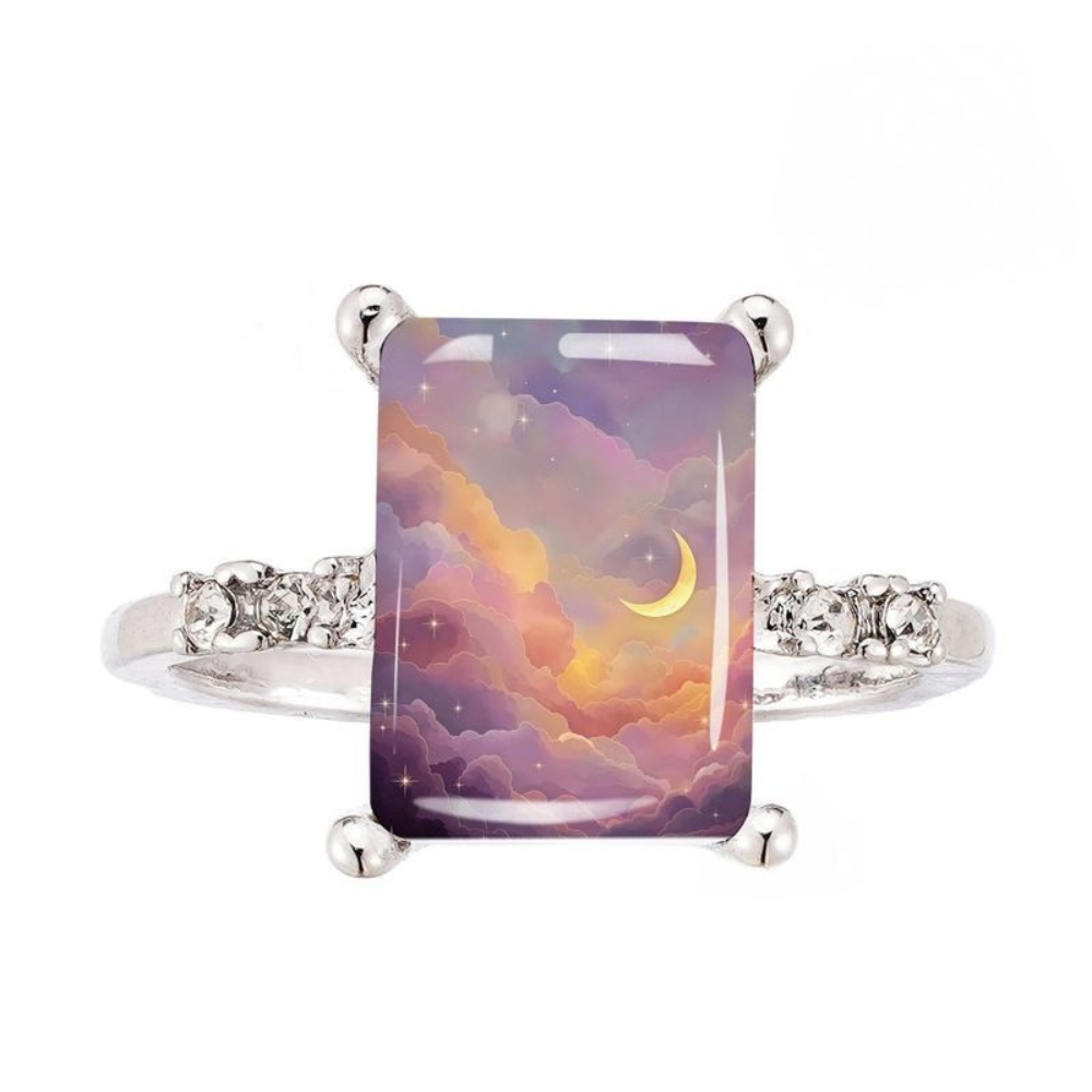 Dreamy Moon and Cloud Square Ring