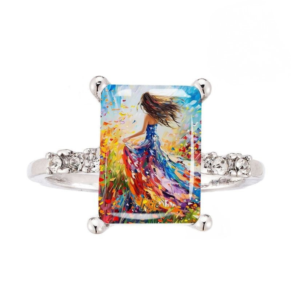 Girl Flower Field Square Ring