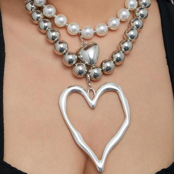 2pc Chunky Love Heart Necklace Set
