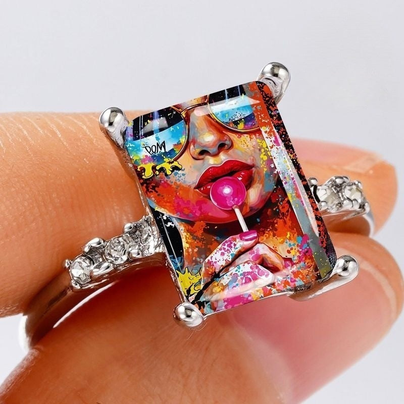 Colorful Pop Art Portrait Ring