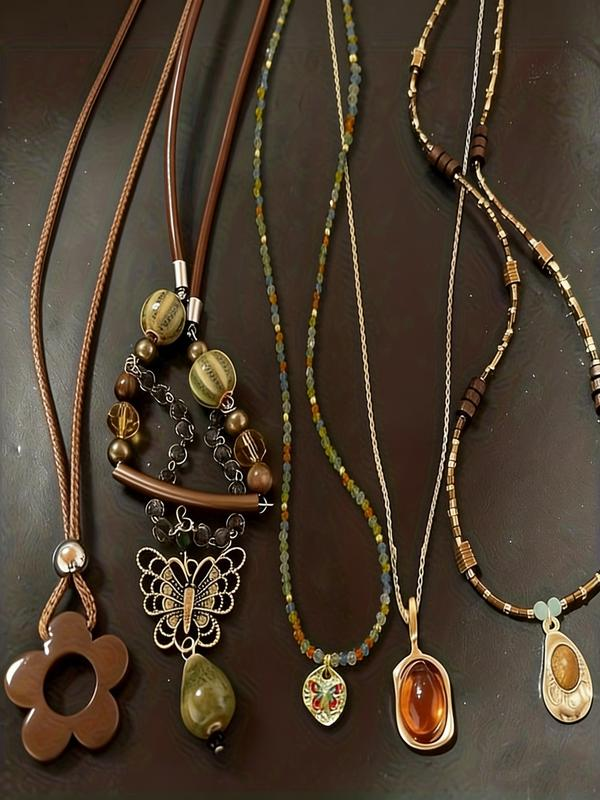 5pc Boho Vintage Beaded Necklace Set