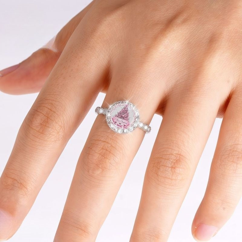 Pink Tree Crystal Halo Ring