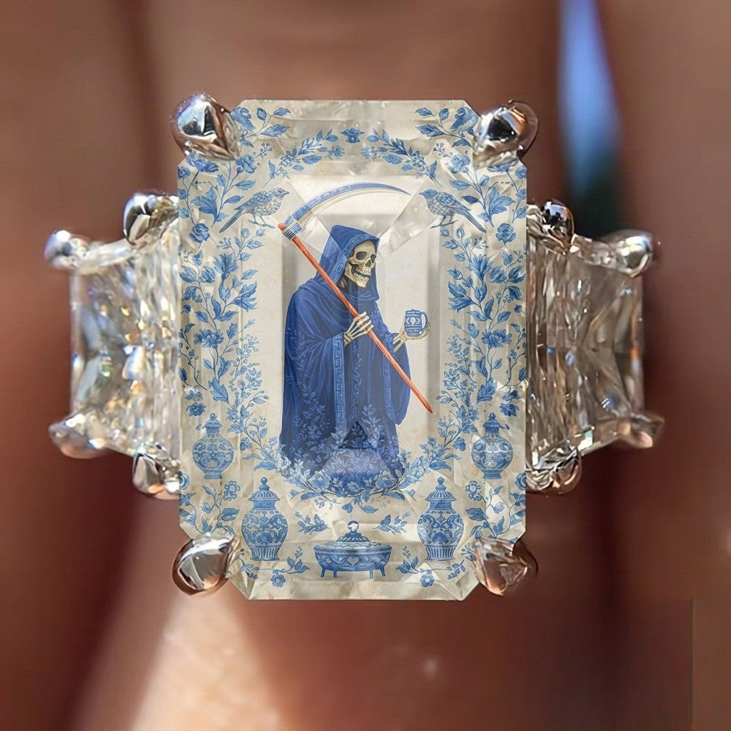 Blue Porcelain Skeleton Ring