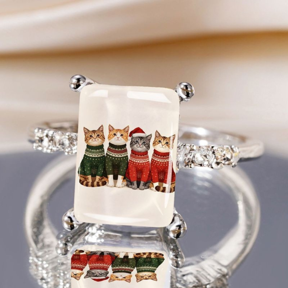 Four Christmas Cats Ring