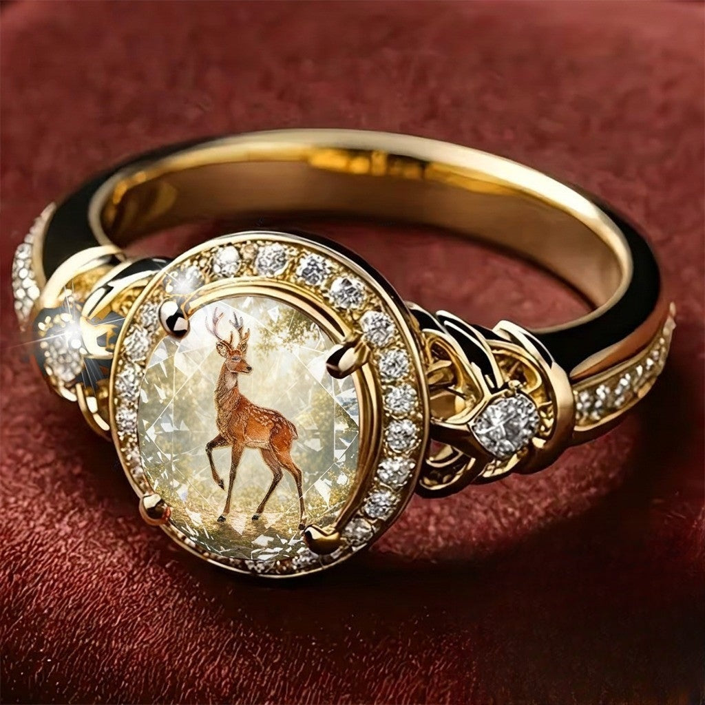Deer Crystal Statement Ring
