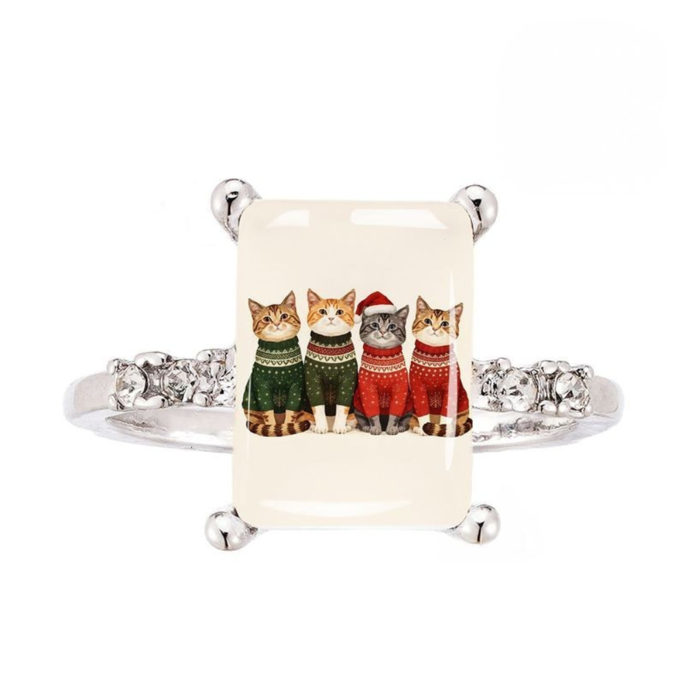 Four Christmas Cats Ring